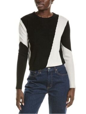 Minnie Rose 100% Cashmere Black & White Cropped Sweater - DEEP DISCOUNT, 90% OFF